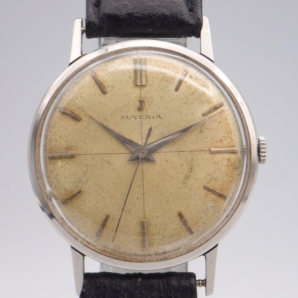 お08288/JUVENIA ジュベニア/手巻き/メンズ腕時計/文字盤 シルバー_画像3