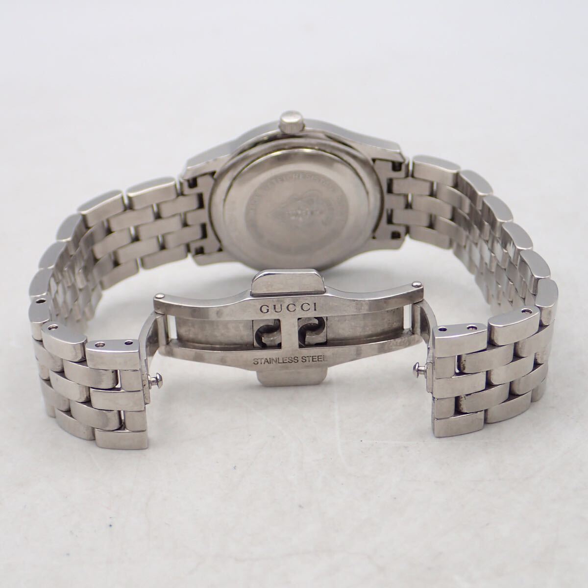 お09280 グッチ GUCCI 5500L レディース ウォッチ クオーツ SS 黒文字盤 デイト 箱付 スイス製 Cランク_画像8