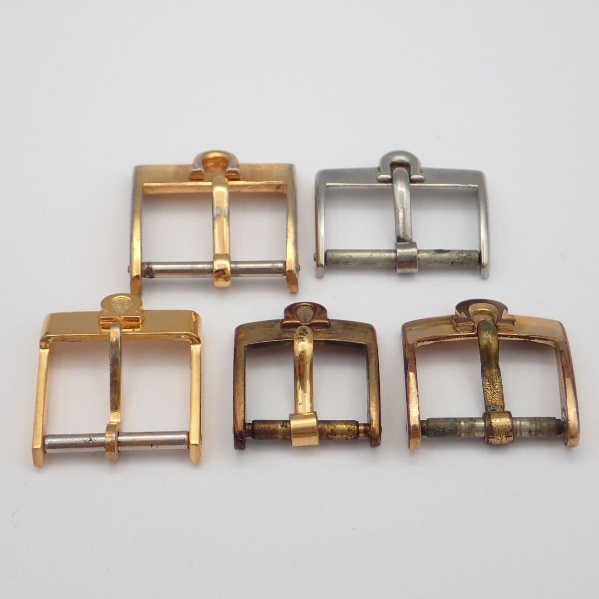 お09184【時計屋引き上げ品】OMEGA オメガ/腕時計用/尾錠のみ/純正/ラグ幅 約12～16㎜/ゴールド/シルバー/まとめて/計5点セット_画像3