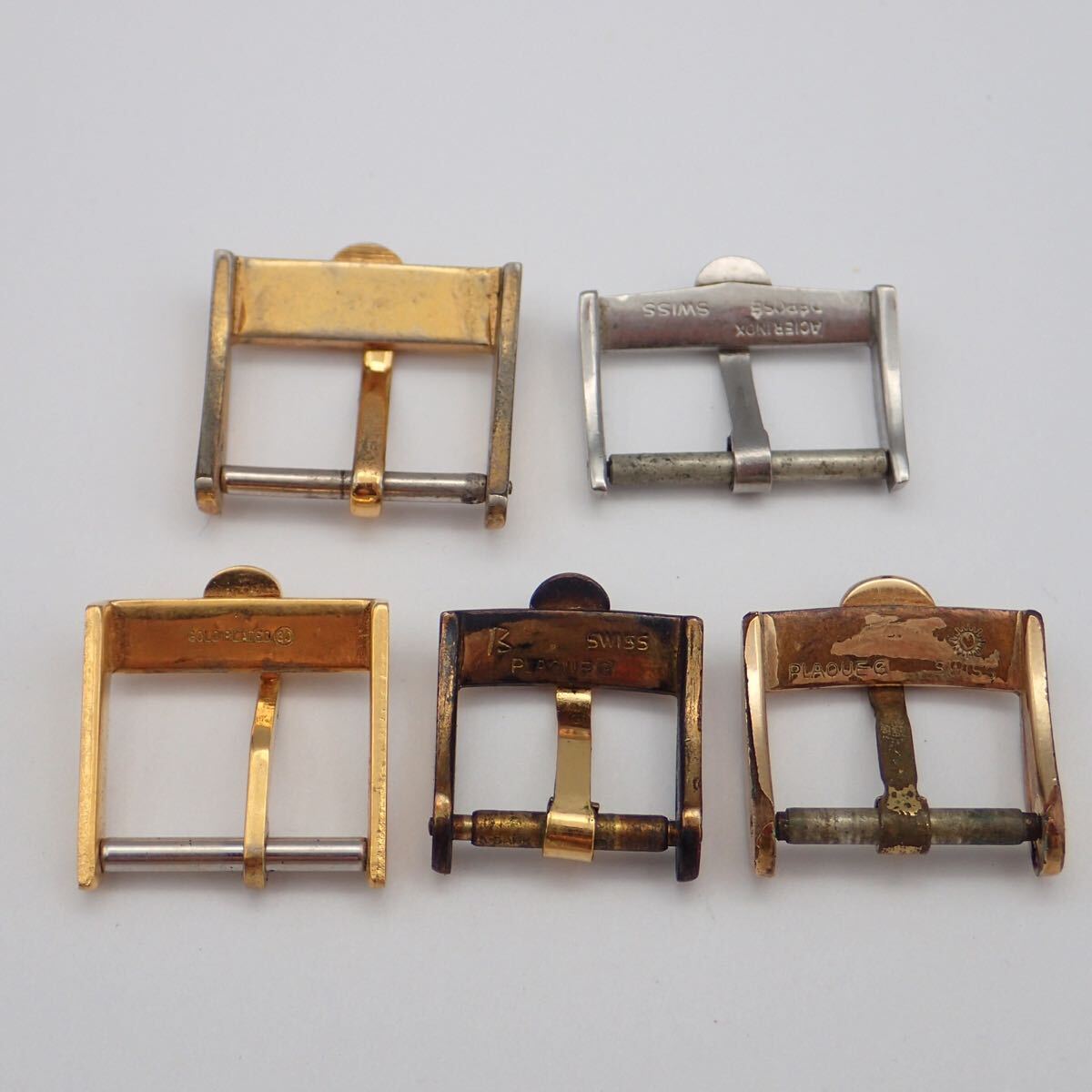 お09184【時計屋引き上げ品】OMEGA オメガ/腕時計用/尾錠のみ/純正/ラグ幅 約12～16㎜/ゴールド/シルバー/まとめて/計5点セット_画像4