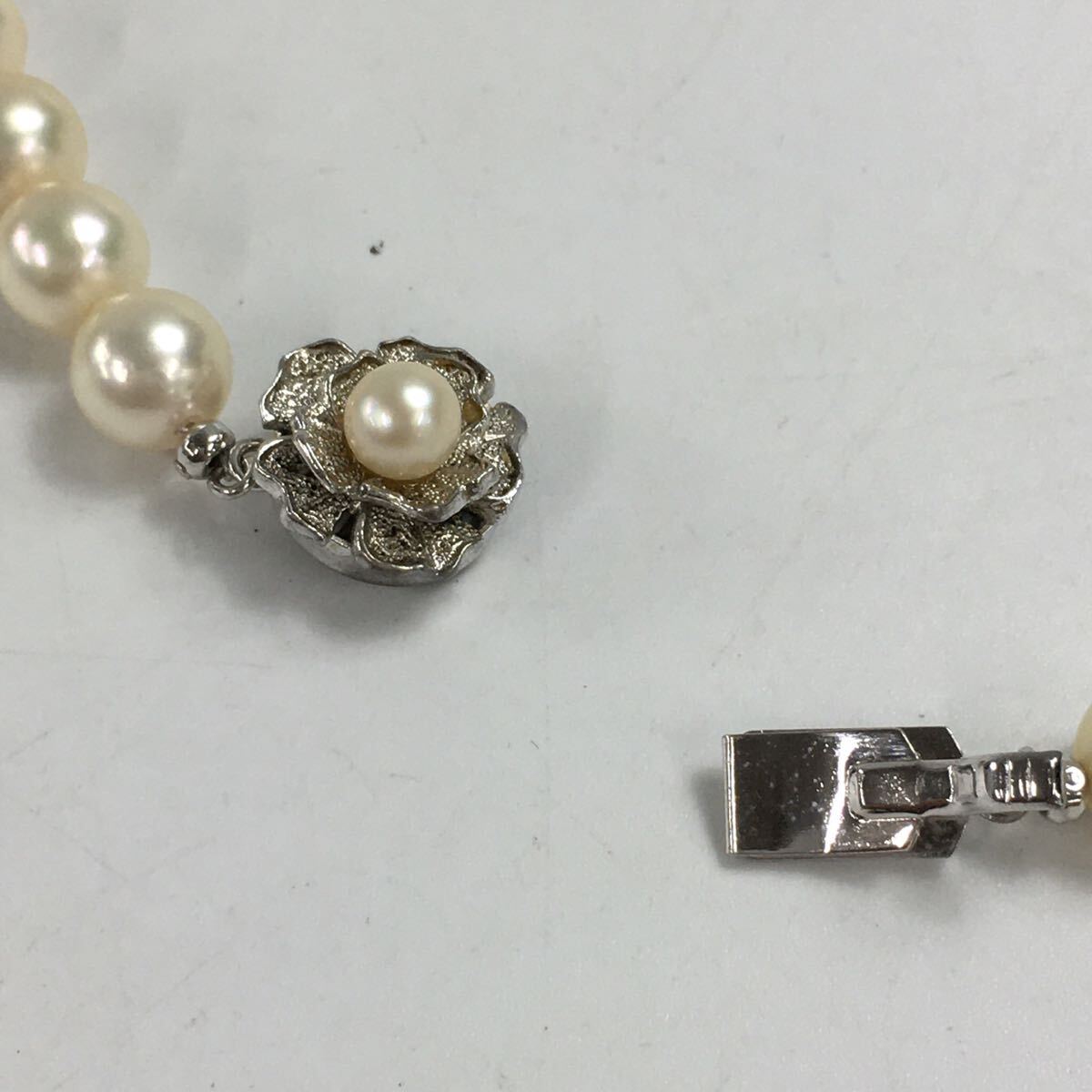 ★岡10053 本真珠 ネックレス SILVER留め具 約8mm 46個 冠婚葬祭 フォーマル アクセサリー ジュエリー_画像5