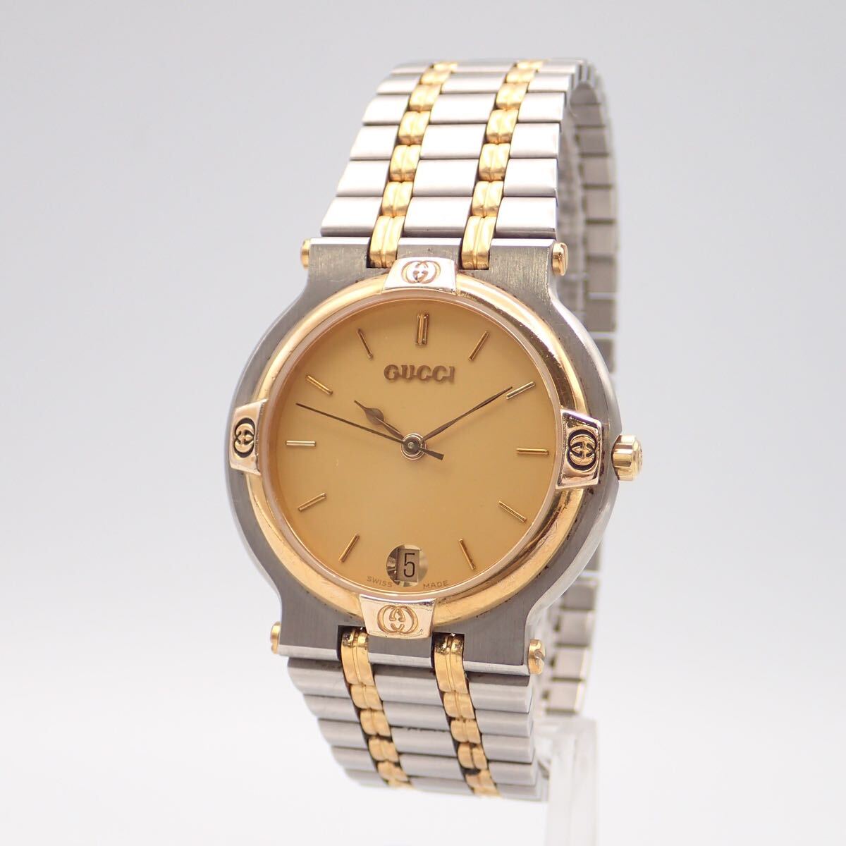 お09319 GUCCI グッチ 9000M メンズ クオーツ デイト コンビカラー 動作確認済_画像1