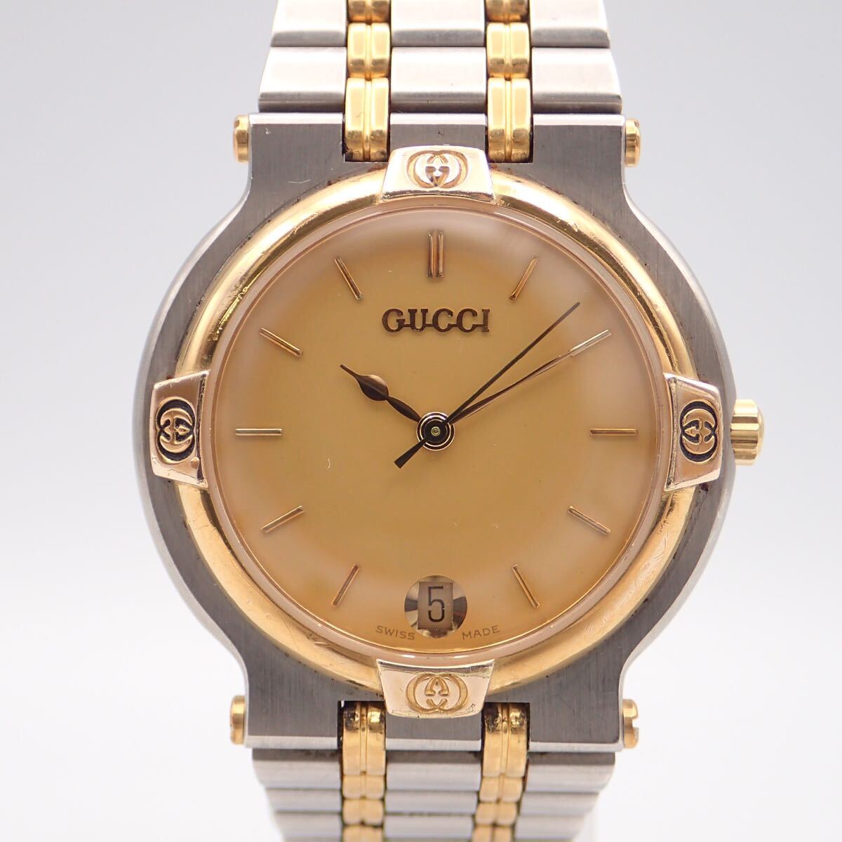 お09319 GUCCI グッチ 9000M メンズ クオーツ デイト コンビカラー 動作確認済_画像3
