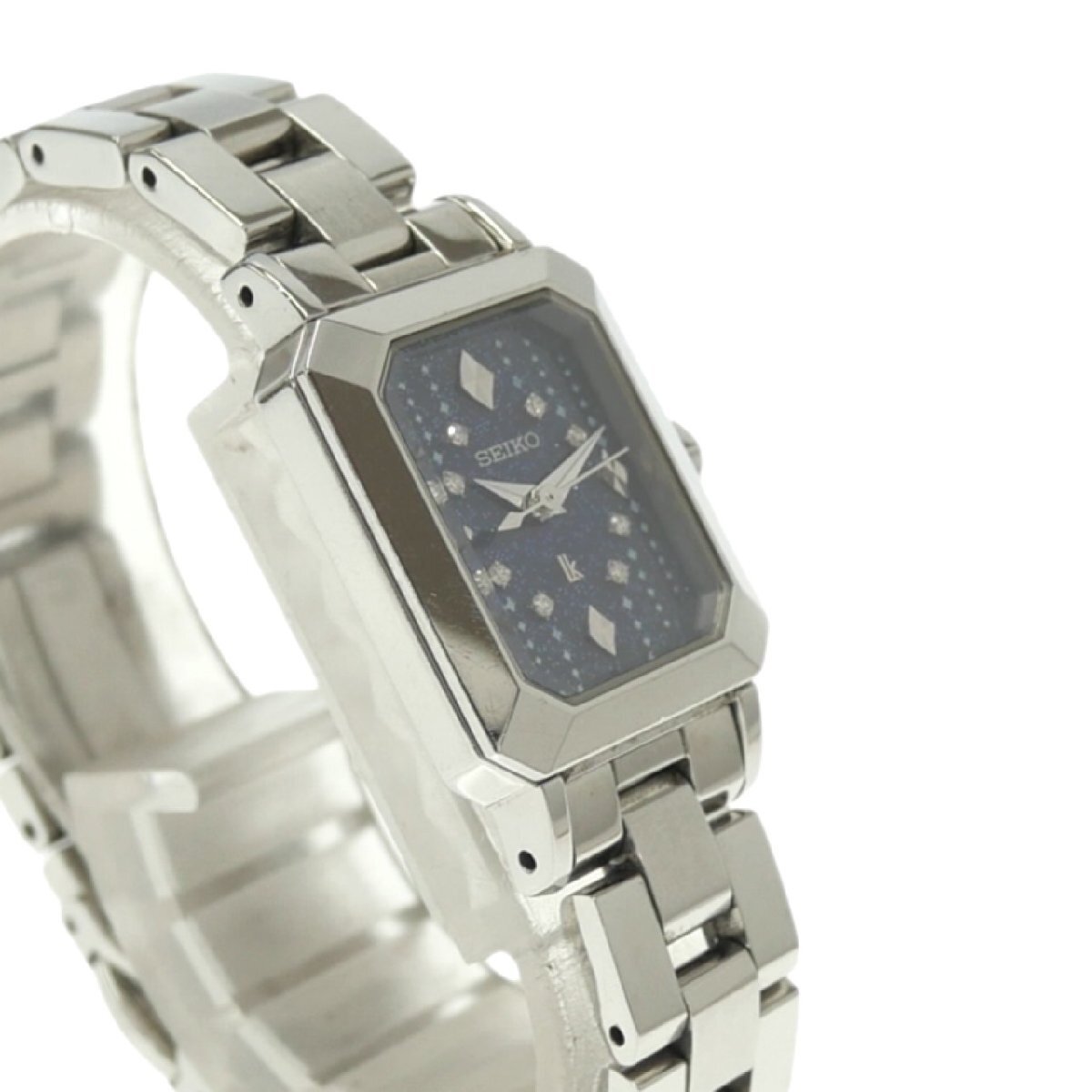 1円スタート 稼働品 SEIKO セイコー lk ルキア LIMITED EDITION V111-0BH0 ソーラー スクエア 3針 純正ベルト SS ブルー文字盤 レディース_画像3