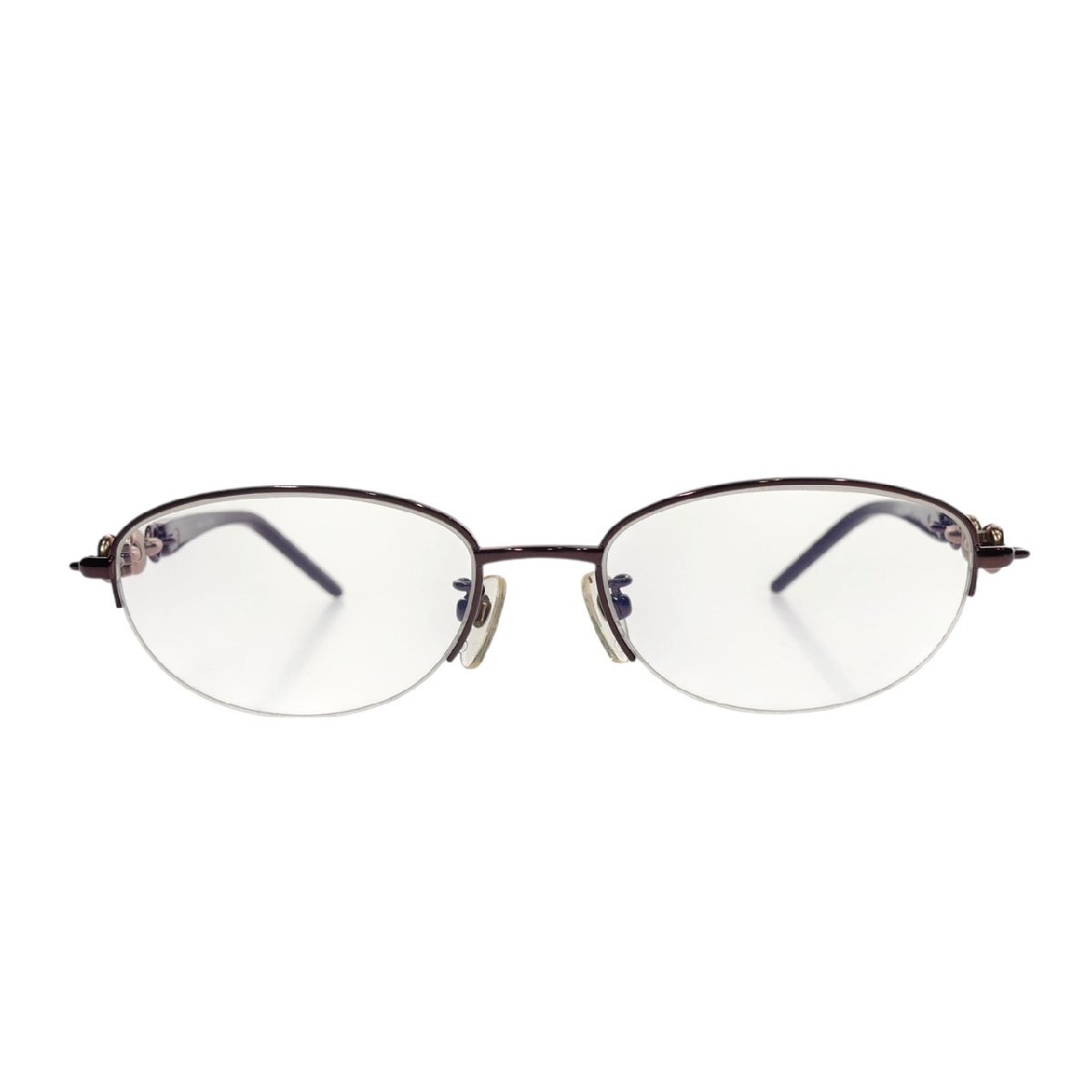 1円スタート GUCCI グッチ 眼鏡 GG8558/J 8TH 51□17-130 メガネ アイウェア 度なし チタン ツーポイント ハーフリム 服飾 小物 ボルドー系_画像1