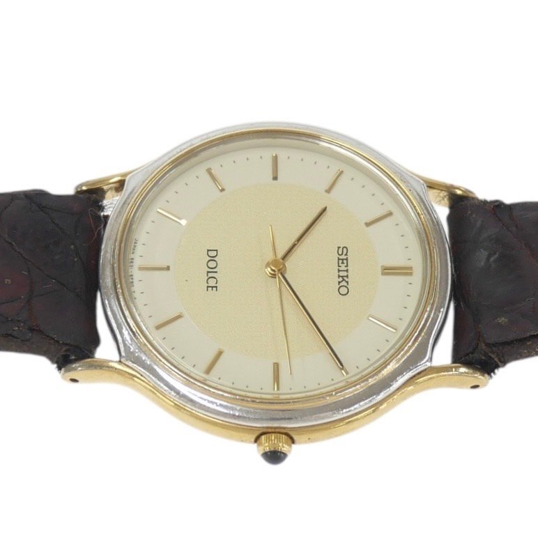 1円スタート SEIKO セイコー DOLCE ドルチェ 5E31-6D60 クォーツ QZ ラウンドフェイス 2針 コンビ アイボリー文字盤 メンズ 動作未確認_画像2