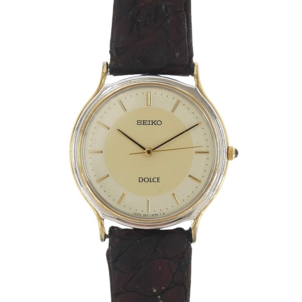 1円スタート SEIKO セイコー DOLCE ドルチェ 5E31-6D60 クォーツ QZ ラウンドフェイス 2針 コンビ アイボリー文字盤 メンズ 動作未確認_画像1