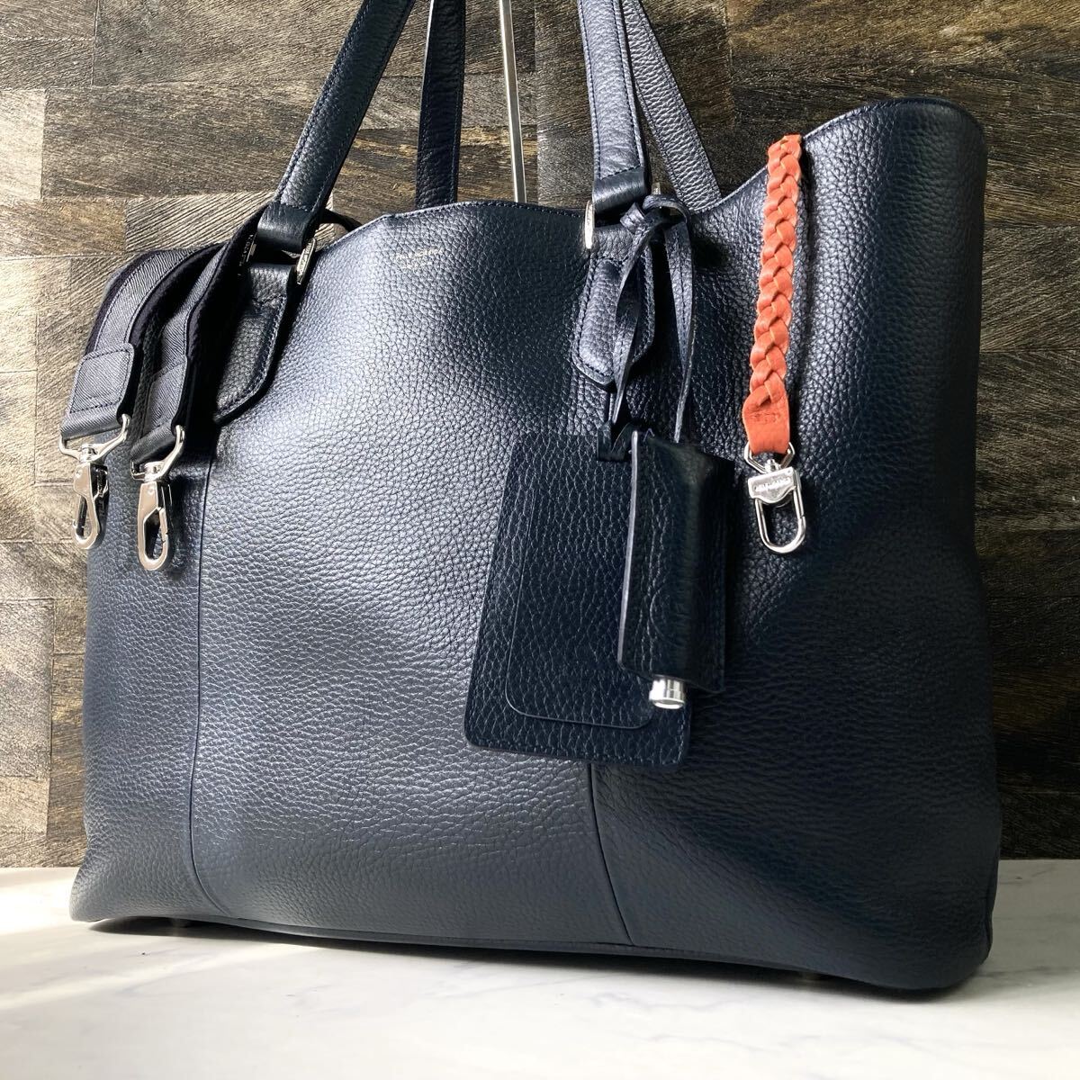 極美品 PELLEMORBIDA ペッレモルビダ コローレ トートバッグ ビジネス ハンド ショルダー 2way ネイビー メンズ A4 シボ革 レザー_画像1