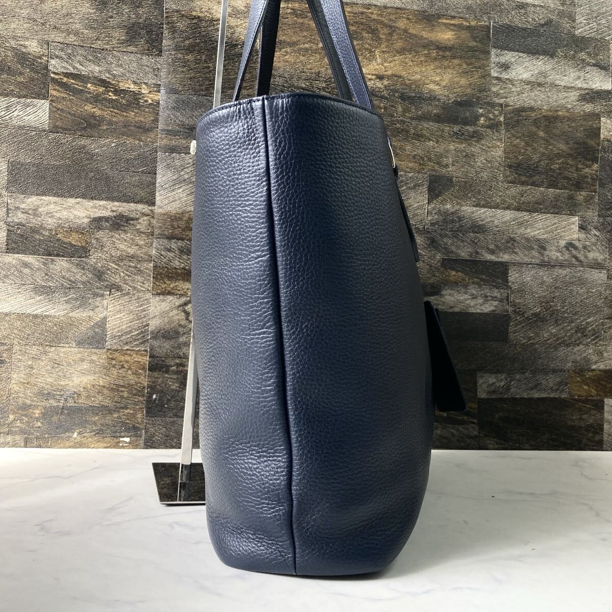 極美品 PELLEMORBIDA ペッレモルビダ コローレ トートバッグ ビジネス ハンド ショルダー 2way ネイビー メンズ A4 シボ革 レザー_画像4