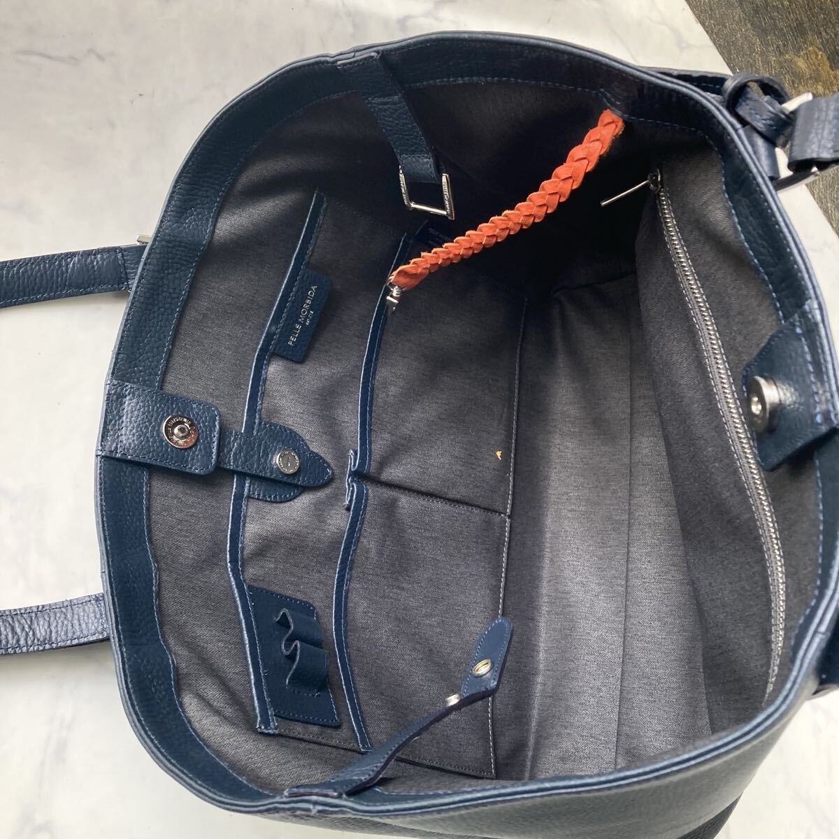極美品 PELLEMORBIDA ペッレモルビダ コローレ トートバッグ ビジネス ハンド ショルダー 2way ネイビー メンズ A4 シボ革 レザー_画像8