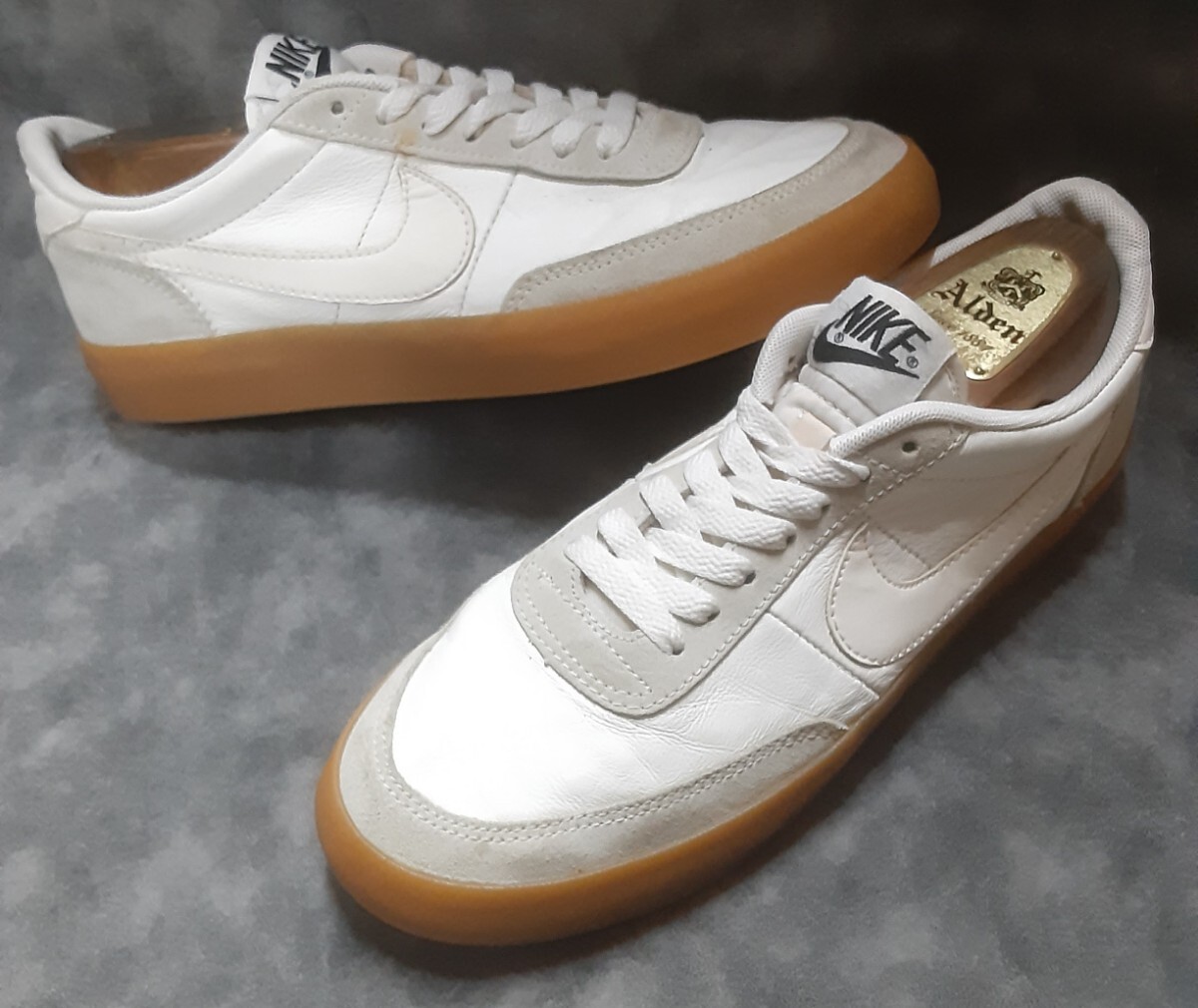  самый цена!80's переиздание Old жевательная резинка подошва × комбинированный кожа ткань!J. Crew × Nike cut Schott 2 сотрудничество спортивные туфли! белый! белый пепел редкий 25cm