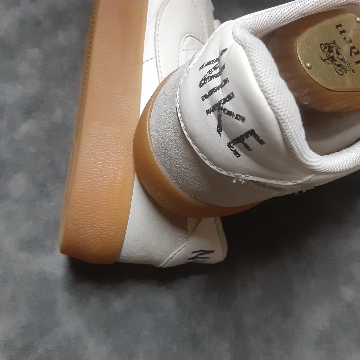  самый цена!80's переиздание Old жевательная резинка подошва × комбинированный кожа ткань!J. Crew × Nike cut Schott 2 сотрудничество спортивные туфли! белый! белый пепел редкий 25cm