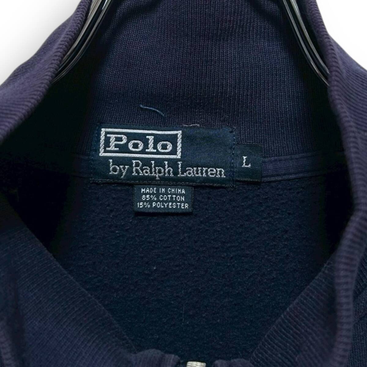 A2542/ 90s 希少デザイン POLO RALPH LAUREN ポロ ラルフローレン ジップアップ スウェット ネイビー L_画像3