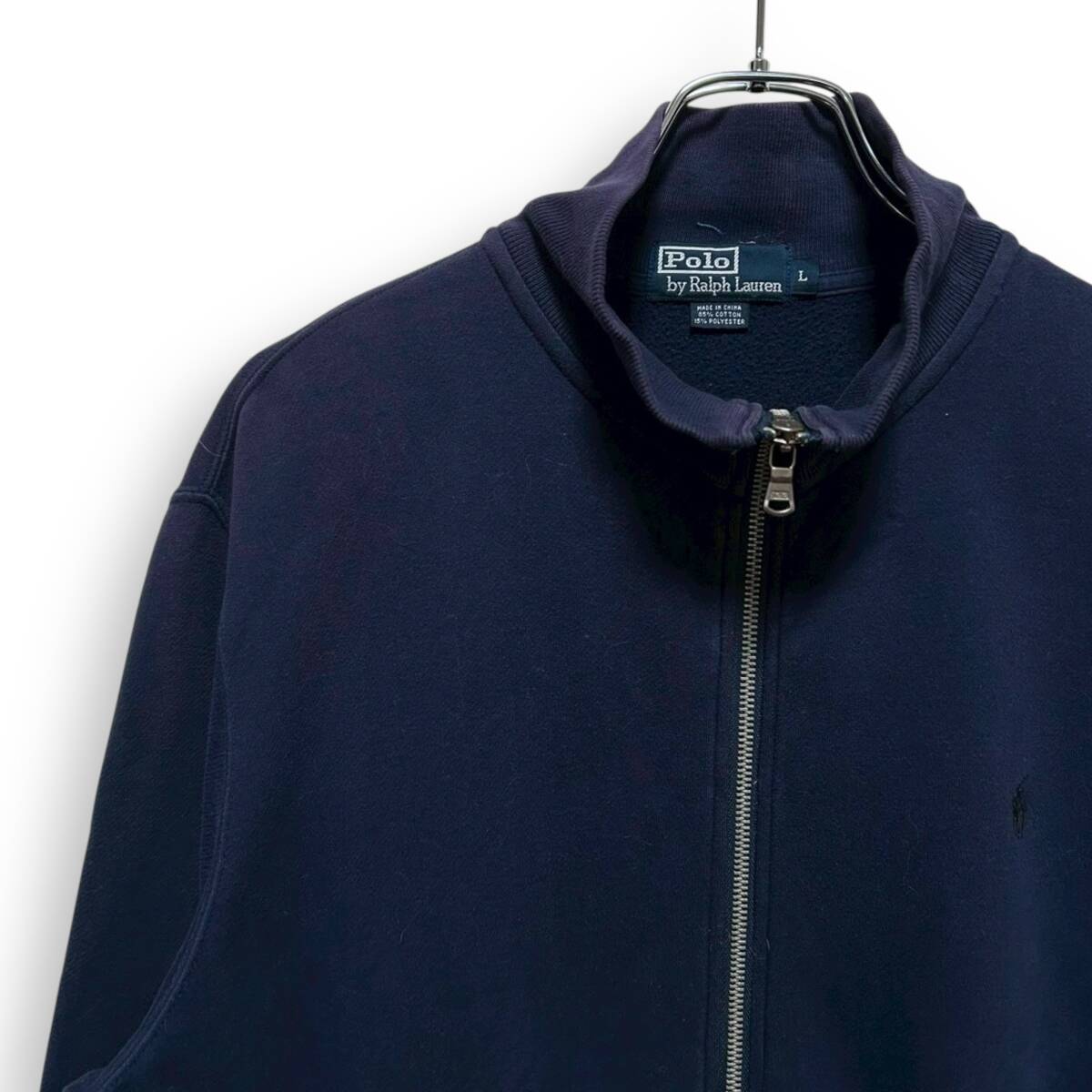 A2542/ 90s 希少デザイン POLO RALPH LAUREN ポロ ラルフローレン ジップアップ スウェット ネイビー L_画像2