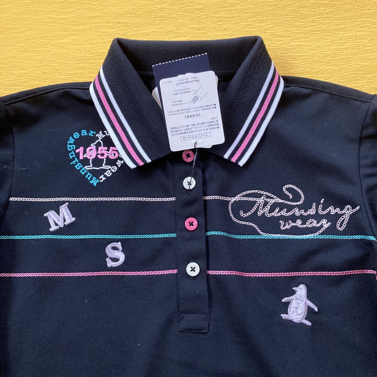 n6512 マンシングウェア MUNSINGWEAR ゴルフウエア ポロシャツ 長袖 メッシュ ブラック M レディース 未使用　_画像3