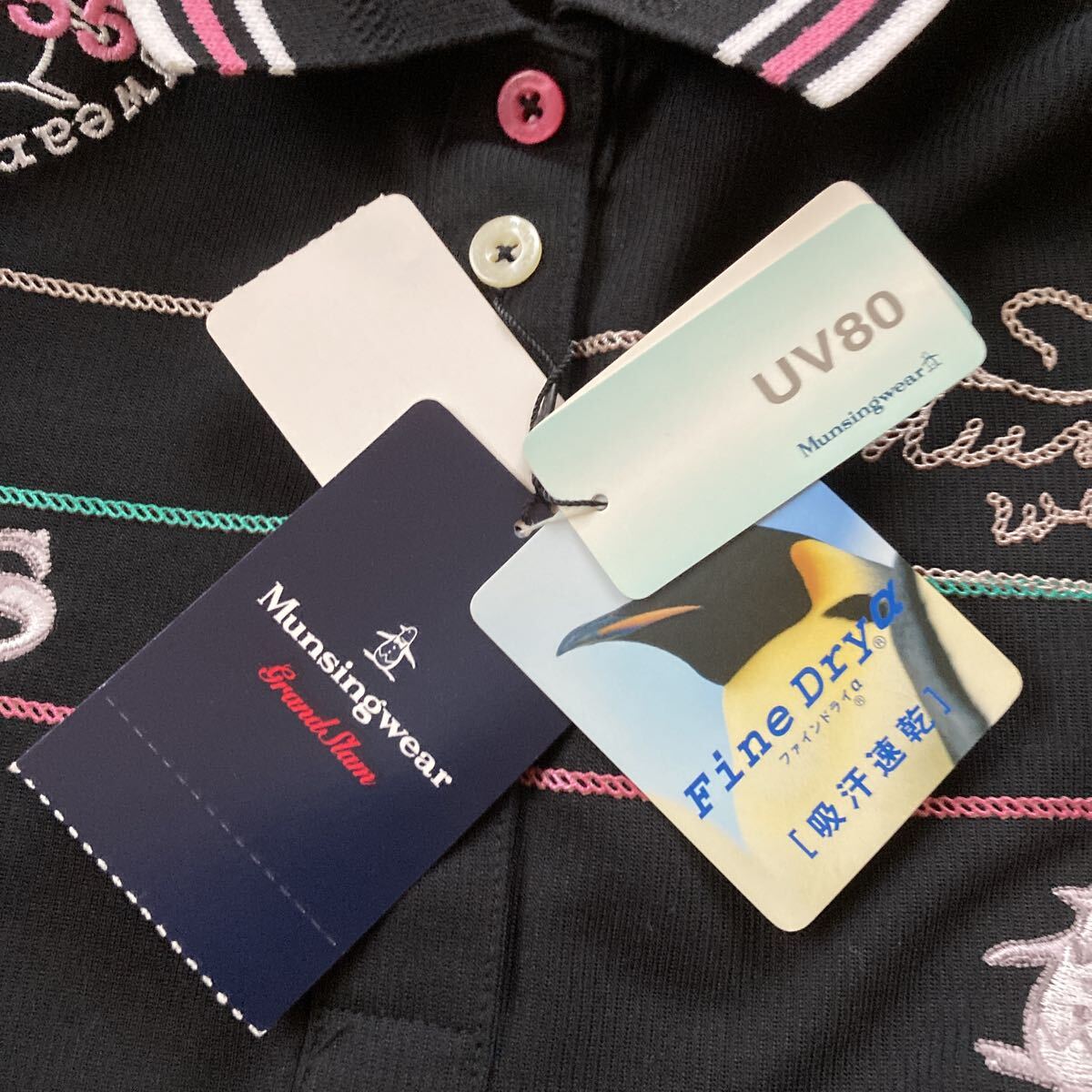 n6512 マンシングウェア MUNSINGWEAR ゴルフウエア ポロシャツ 長袖 メッシュ ブラック M レディース 未使用　_画像7