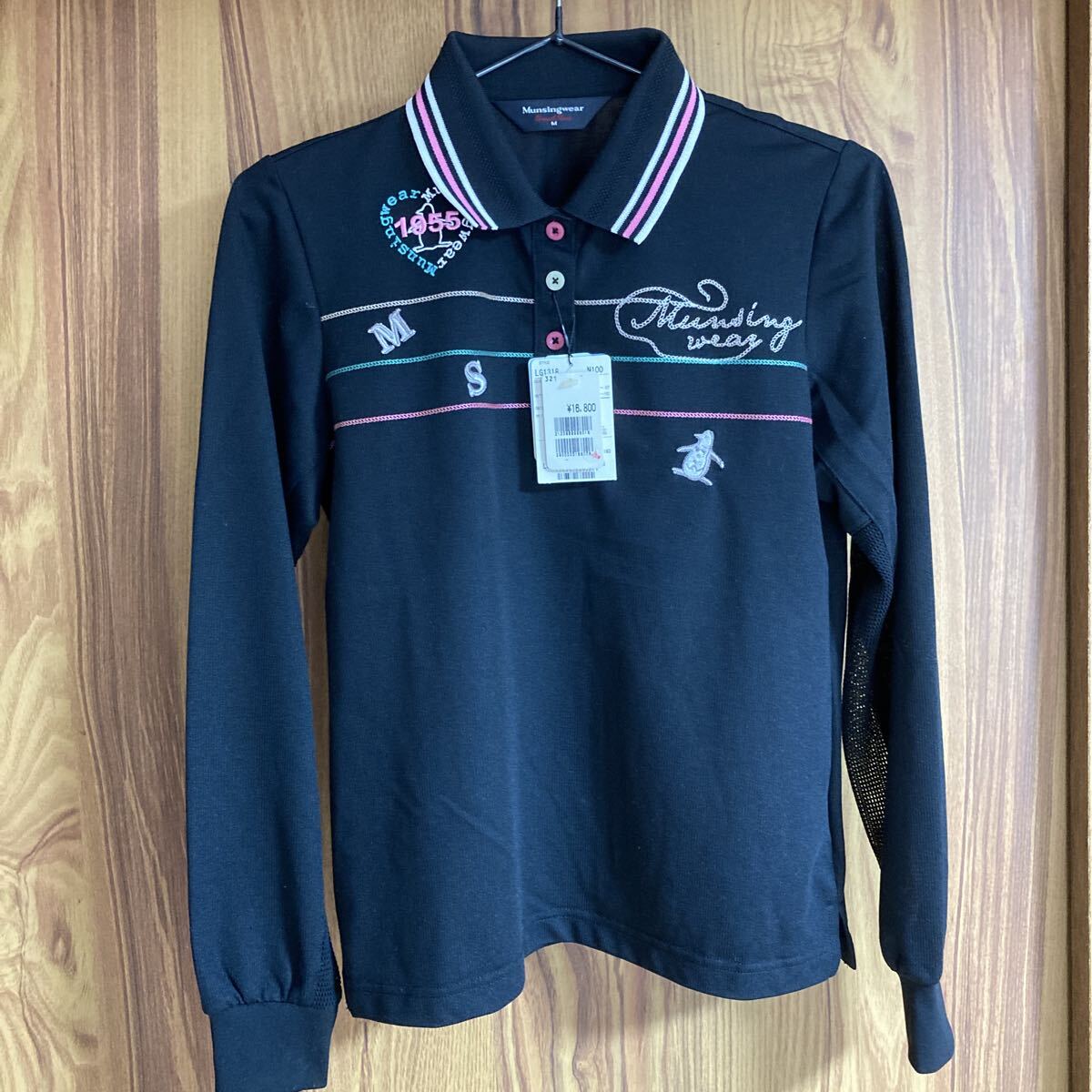 n6512 マンシングウェア MUNSINGWEAR ゴルフウエア ポロシャツ 長袖 メッシュ ブラック M レディース 未使用　_画像10