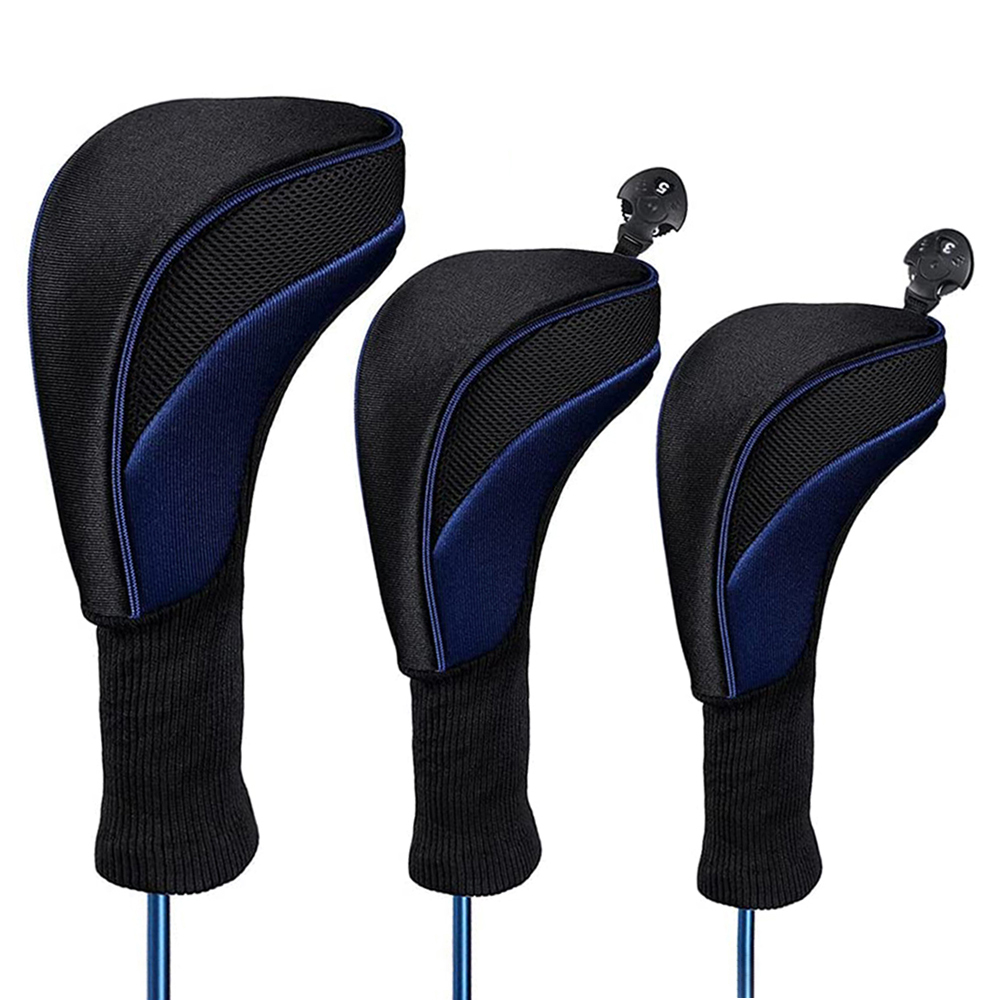 クラブクラブヘッドカバー3点セット ドライバーカバー フェアウェイウッドカバー ユーティリティカバー 番号タグ付き 軽量 耐摩耗 ネイビー_画像1