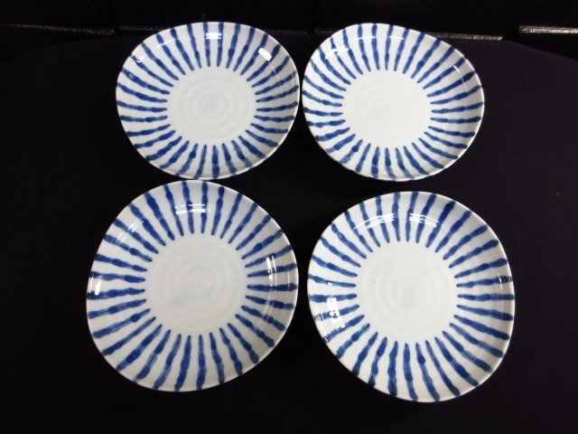 ｈ3583　美品 Franfran4枚 在銘皿4枚 お皿計8枚セット　 十草模様　和食器　日本製　モダン　取り皿　ブルー系　_画像2