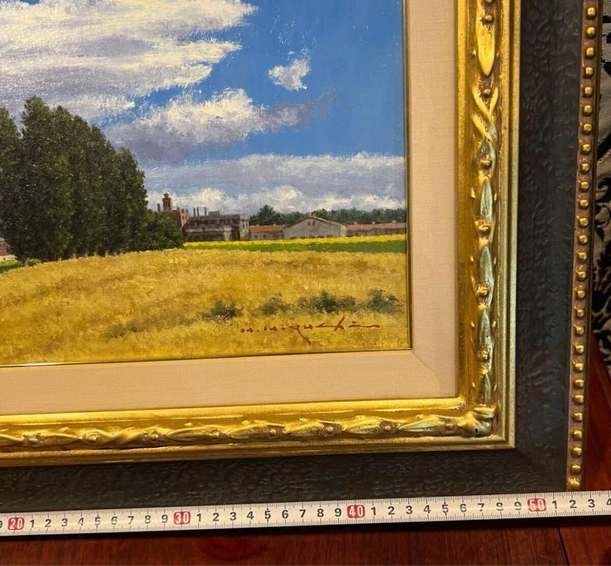 高級額　真作　樋口洋 「札幌麦秋」 油彩6号 B01 - 50741 風景画　5_画像6