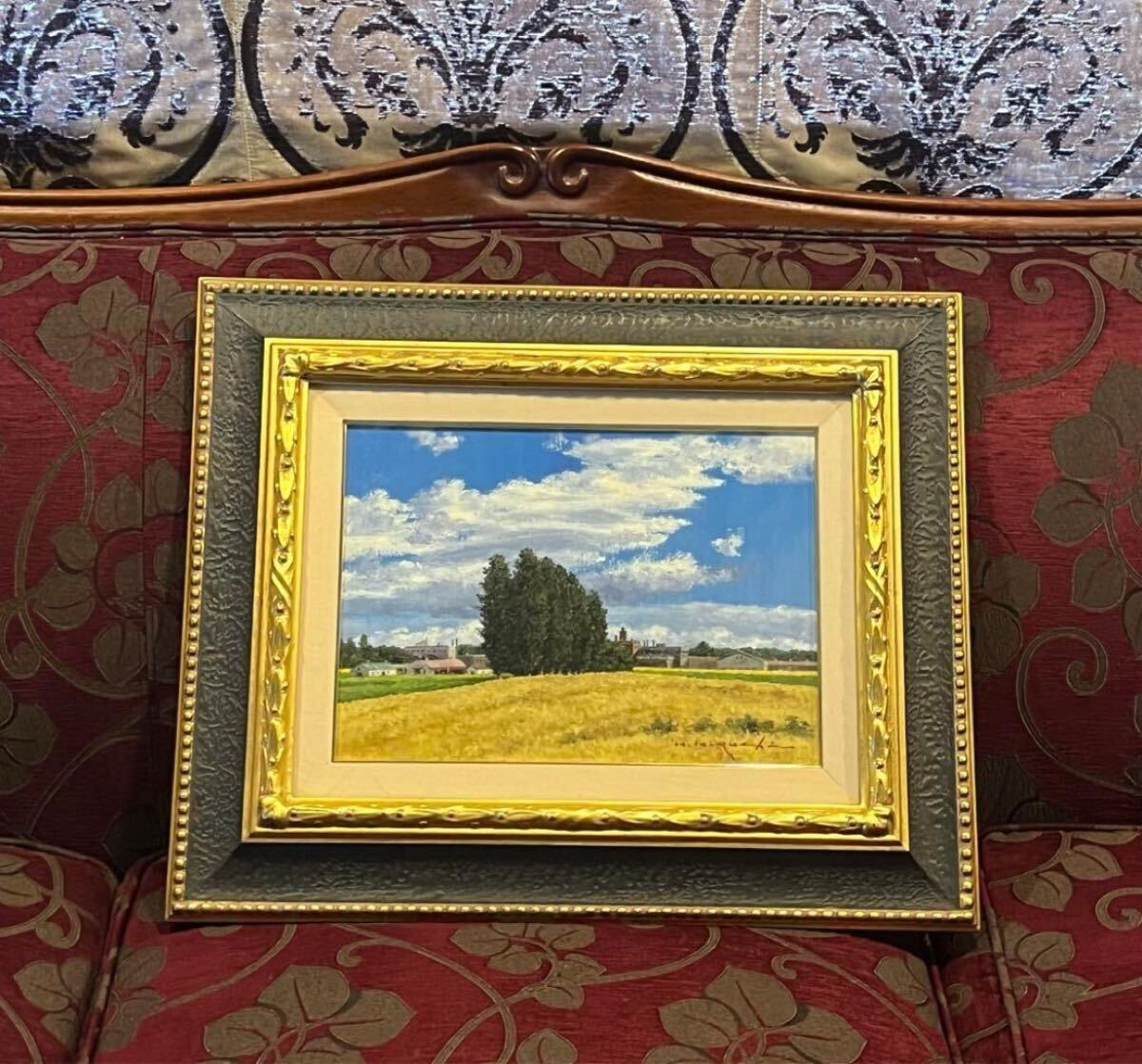 高級額　真作　樋口洋 「札幌麦秋」 油彩6号 B01 - 50741 風景画　5_画像3