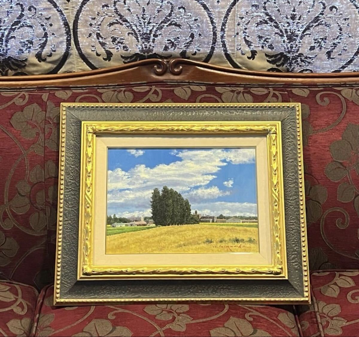 高級額　真作　樋口洋 「札幌麦秋」 油彩6号 B01 - 50741 風景画　5_画像1