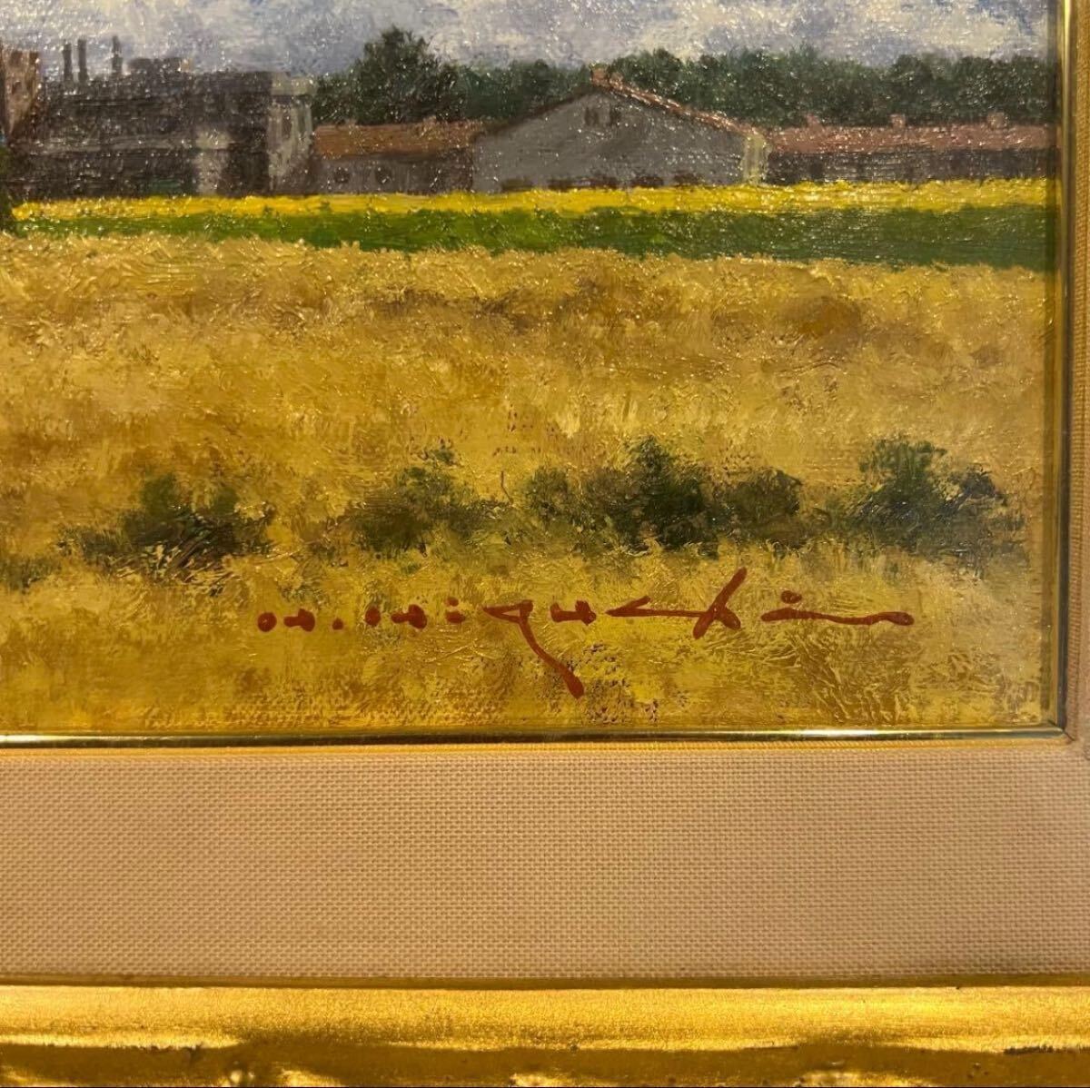 高級額　真作　樋口洋 「札幌麦秋」 油彩6号 B01 - 50741 風景画　5_画像5