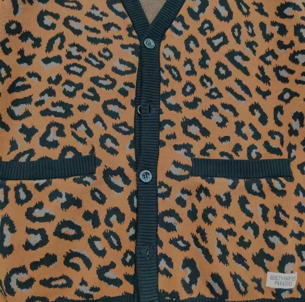 メンズ レディース 長袖 ニット セーター Vネック カーディガン ストリート Leopard レオパード 豹柄 ヒョウ アニマル HIPHOP S-XL a6171_画像6