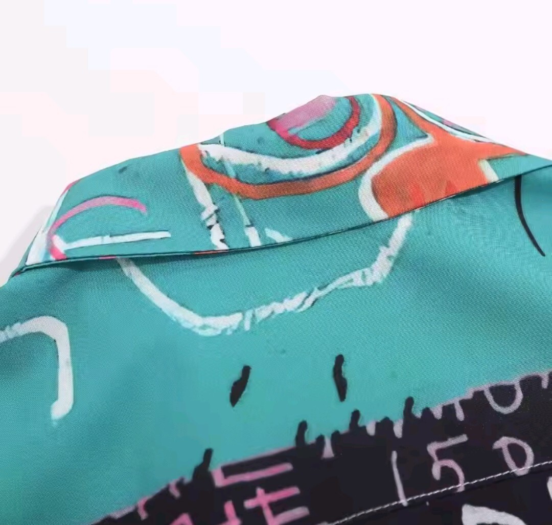 ユニセックス　メンズ レディース 半袖 シャツ ハワイアン アロハ ストリート レゲエ JEAN MICHEL BASQUIAT バスキア HIPHOP S-XL a6185_画像5