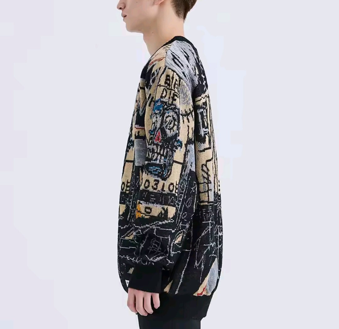 メンズ レディース 長袖 ニット セーター ラウンドネック 丸首 ストリート レゲエ JEAN MICHEL BASQUIAT バスキア HIPHOP S-XL a6174_画像3