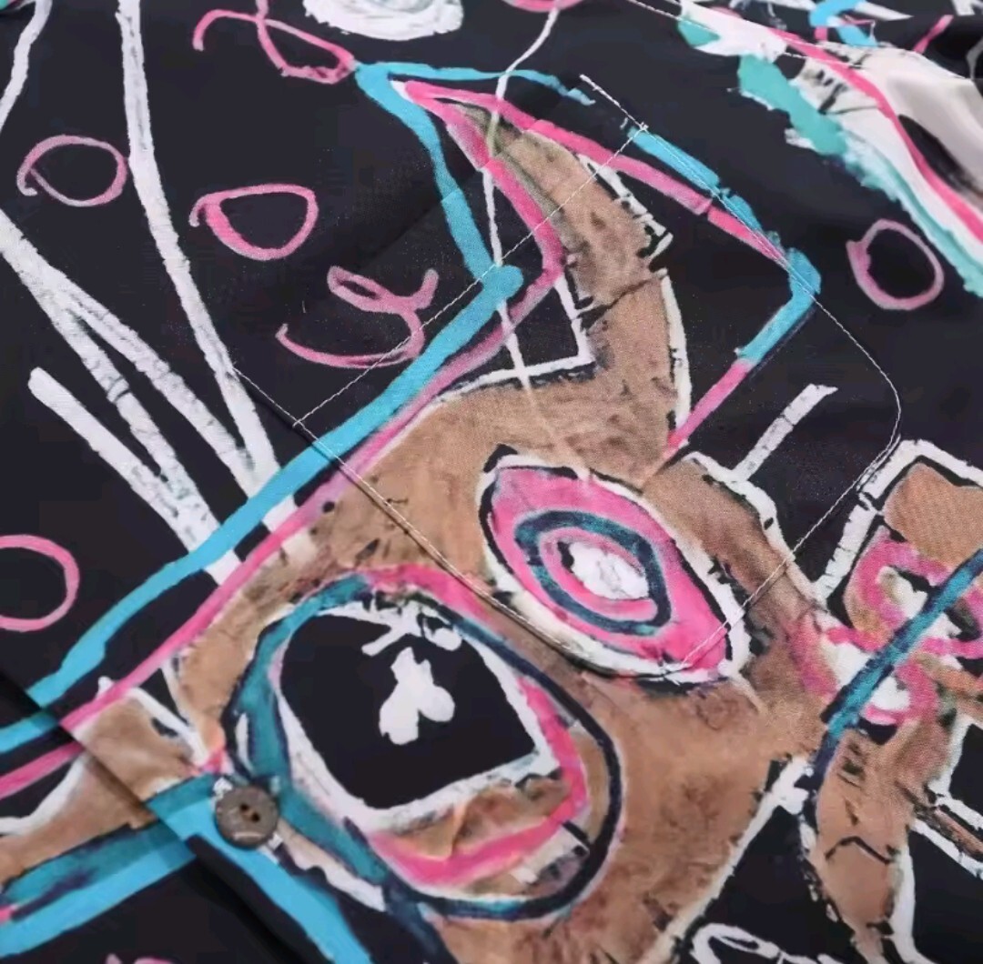 ユニセックス　メンズ レディース 半袖 シャツ ハワイアン アロハ ストリート レゲエ JEAN MICHEL BASQUIAT バスキア HIPHOP S-XL a6185_画像4