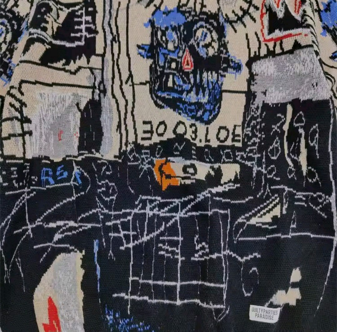 メンズ レディース 長袖 ニット セーター ラウンドネック 丸首 ストリート レゲエ JEAN MICHEL BASQUIAT バスキア HIPHOP S-XL a6174_画像7