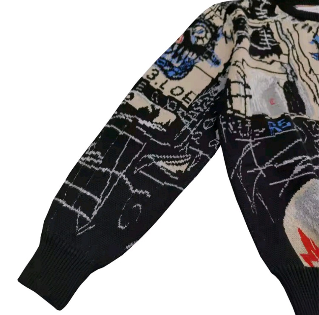メンズ レディース 長袖 ニット セーター ラウンドネック 丸首 ストリート レゲエ JEAN MICHEL BASQUIAT バスキア HIPHOP S-XL a6174_画像5