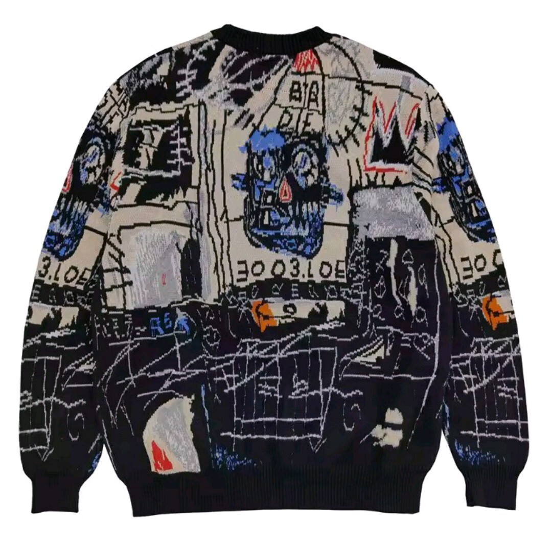 メンズ レディース 長袖 ニット セーター ラウンドネック 丸首 ストリート レゲエ JEAN MICHEL BASQUIAT バスキア HIPHOP S-XL a6174_画像2