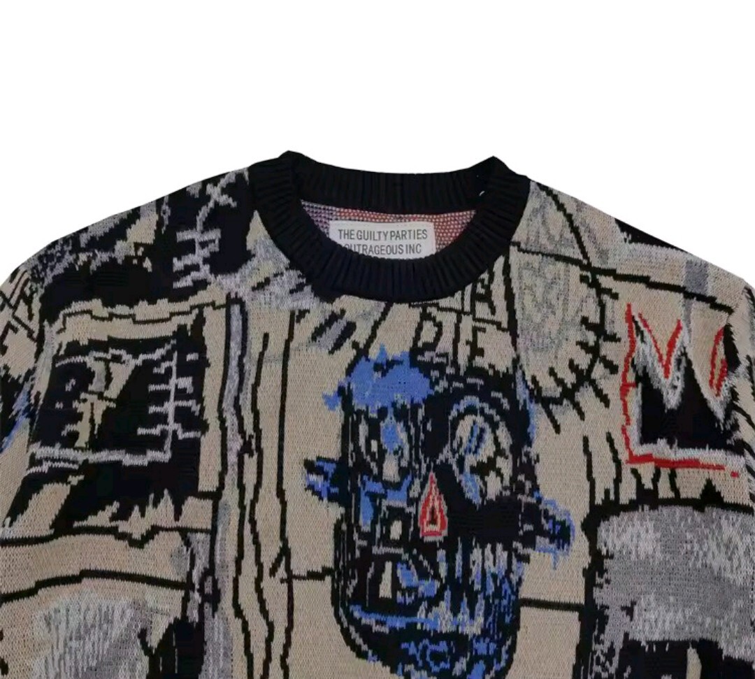 メンズ レディース 長袖 ニット セーター ラウンドネック 丸首 ストリート レゲエ JEAN MICHEL BASQUIAT バスキア HIPHOP S-XL a6174_画像4