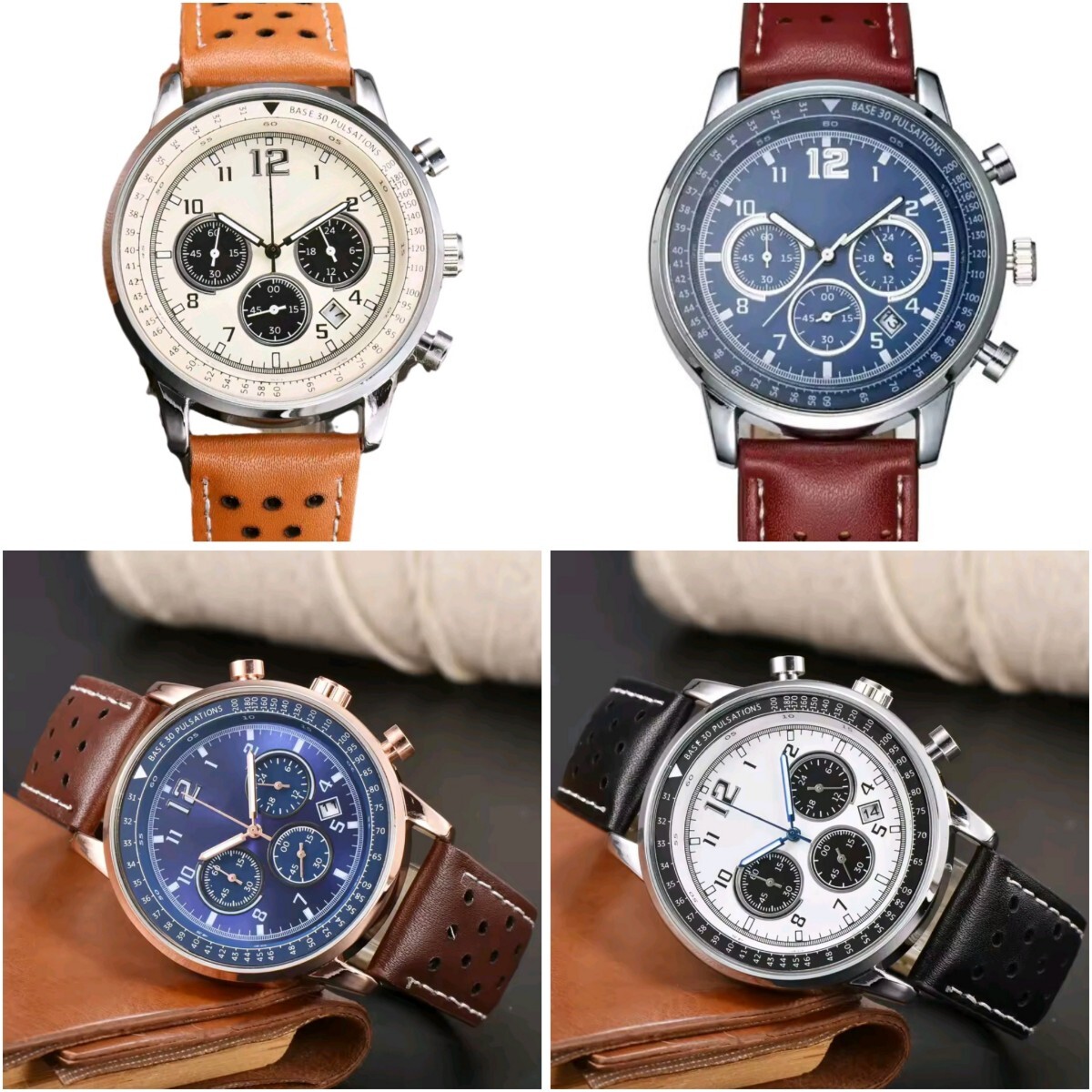 腕時計 新品 未使用品 Watch クォーツ ステンレス PUレザー 防水 耐衝撃 メンズ アナログ ビジネス 高級感 クロノグラフ 日付 発光 a6178_画像6