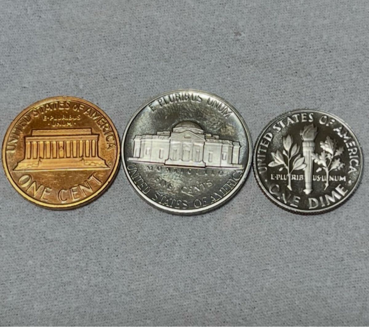 US硬貨 3種セット リンカーンセント ジェファーソンニッケル ルーズベルトダイム 全て1980S penny nickel dime_画像2