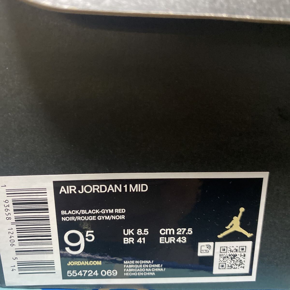 AIR JORDAN 1 MID CHICAGO BLACK TOE 554724-069 (ブラック/ブラック/ジムレッド)つま黒_画像4