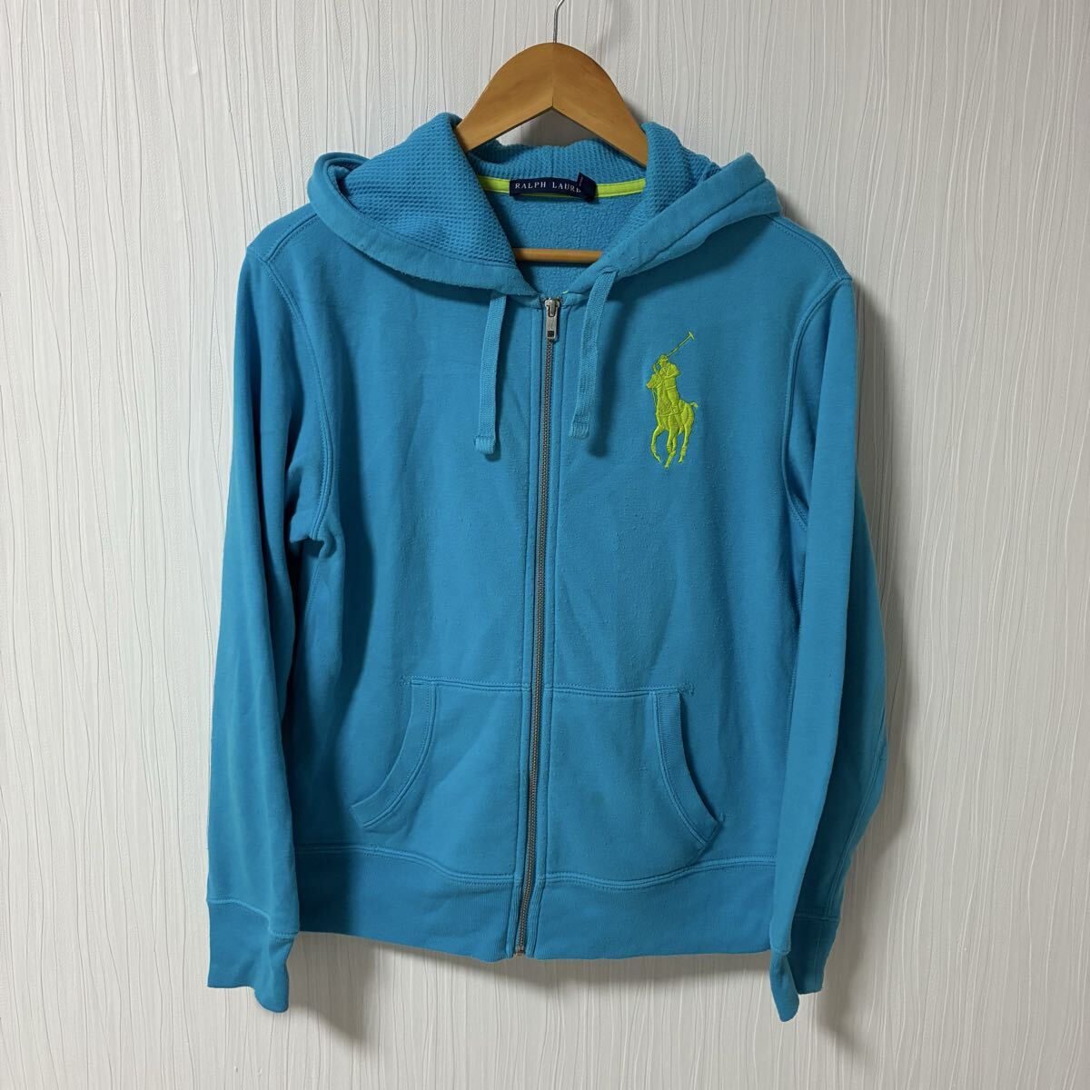 RALPH LAUREN ラルフローレン ジップアップパーカー レディース サイズL タロン TALON ビッグポニー 青系 a1293_画像1