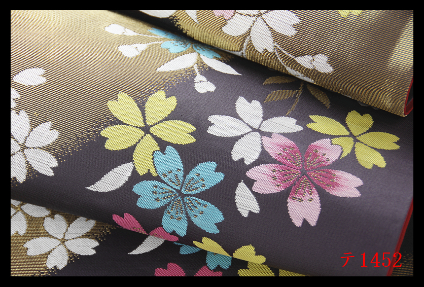 蔵【テ1452】西陣逸品　振袖可　枝垂れ桜紋　濃鼠色地　気品豊かに　正絹純金糸六通高級美術袋帯　◇検◇簪着物名古屋帯和装小物帯締め_画像6