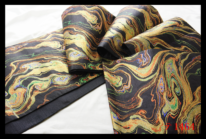 蔵【テ1464】厳選逸品　水紋　藍墨茶色地　気品豊かに　正絹純金糸六通高級美術袋帯　◇検◇簪着物名古屋帯和装小物帯締め_画像4