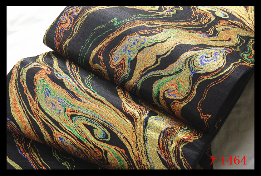 蔵【テ1464】厳選逸品　水紋　藍墨茶色地　気品豊かに　正絹純金糸六通高級美術袋帯　◇検◇簪着物名古屋帯和装小物帯締め_画像3