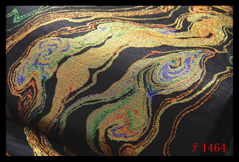 蔵【テ1464】厳選逸品　水紋　藍墨茶色地　気品豊かに　正絹純金糸六通高級美術袋帯　◇検◇簪着物名古屋帯和装小物帯締め_画像5