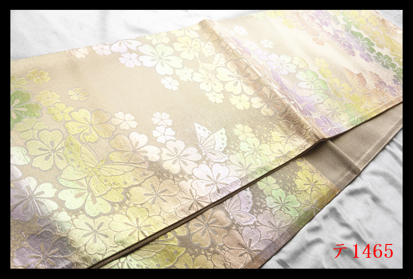蔵【テ1465】厳選逸品　花蝶紋　暈し　気品豊かに　正絹六通高級美術袋帯　◇検◇簪着物名古屋帯和装小物帯締め_画像8