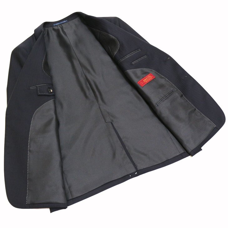 【1円開始】 男性 メンズ 新品 秋冬 西川毛織 Super110s 濃紺ネイビー杉綾織 型紙 : J-REP05-2B 型 2つボタン ビジネス スーツ AB6_画像3