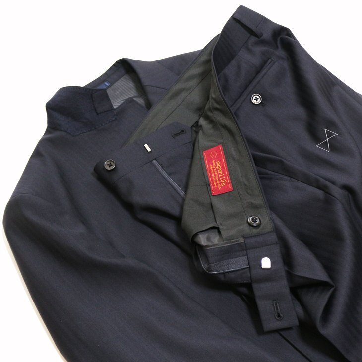 【1円開始】 男性 メンズ 新品 秋冬 西川毛織 Super110s 濃紺ネイビー杉綾織 型紙 : J-REP05-2B 型 2つボタン ビジネス スーツ AB6_画像9