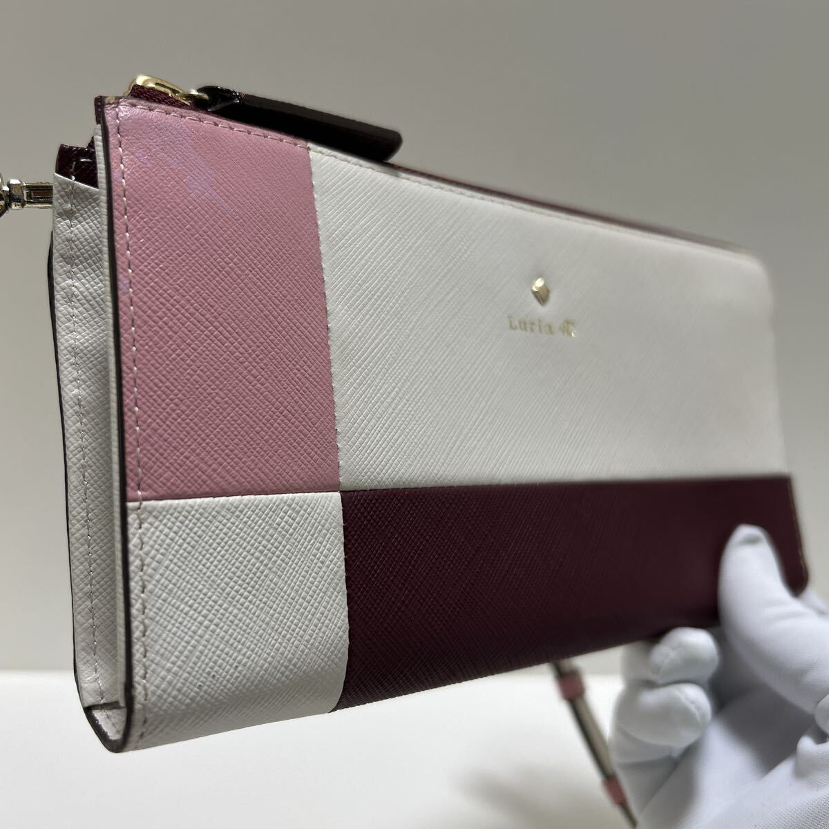 ◆Luria 4℃ ルリア ヨンドシー 長財布 2点SET ピンク&ボルドー系◆ ショルダーストラップ付き L字ジップ & かぶせ【送料無料】1029_画像3