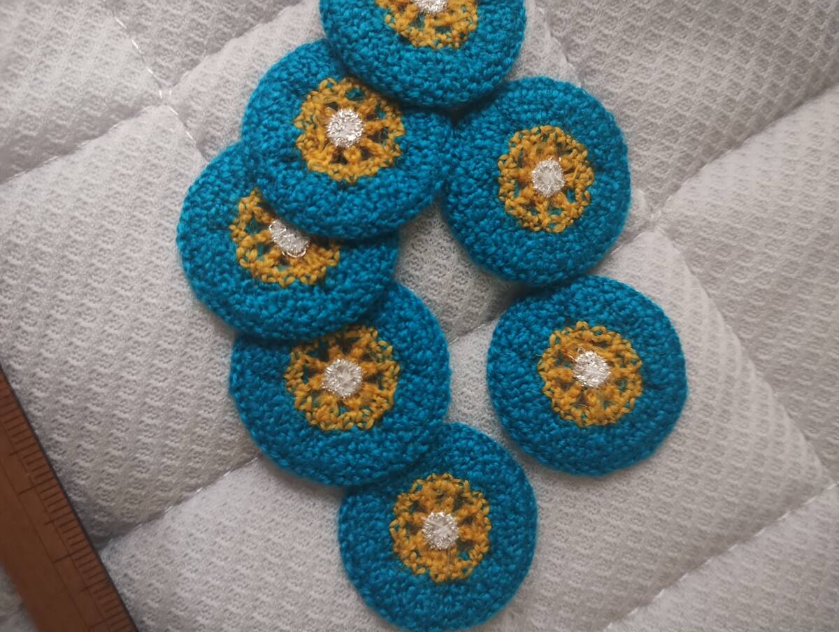 花モチーフ/円形モチーフ/7個セット◆青トルコブルー/黄色イエロー/編み/ミニ/ハンドメイド材料/手芸パーツ/ワッペン_画像5