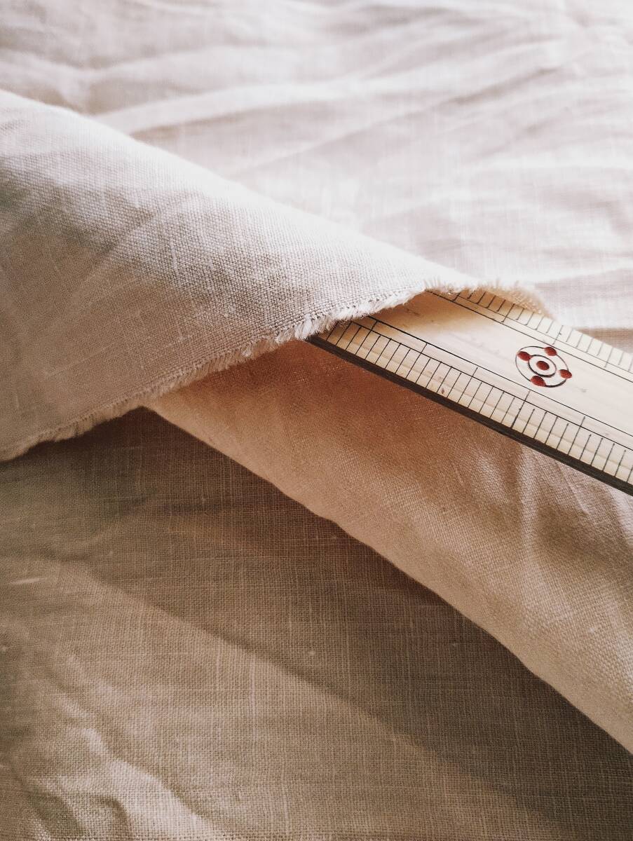 リネン/コットン/綿麻?/3m超/幅108㎝/ピンクベージュ/サーモンピンク/布地はぎれ生地/洋裁_画像1