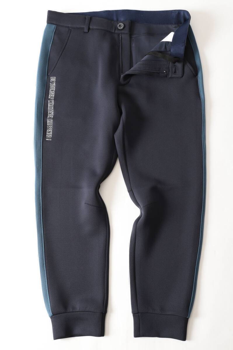 1円★ZOY ゾーイ★オックスダンボールニットロング サイドラインリブパンツ W85【071414410】ネイビー紺【本物保証】ストレッチ軽量素材_画像2